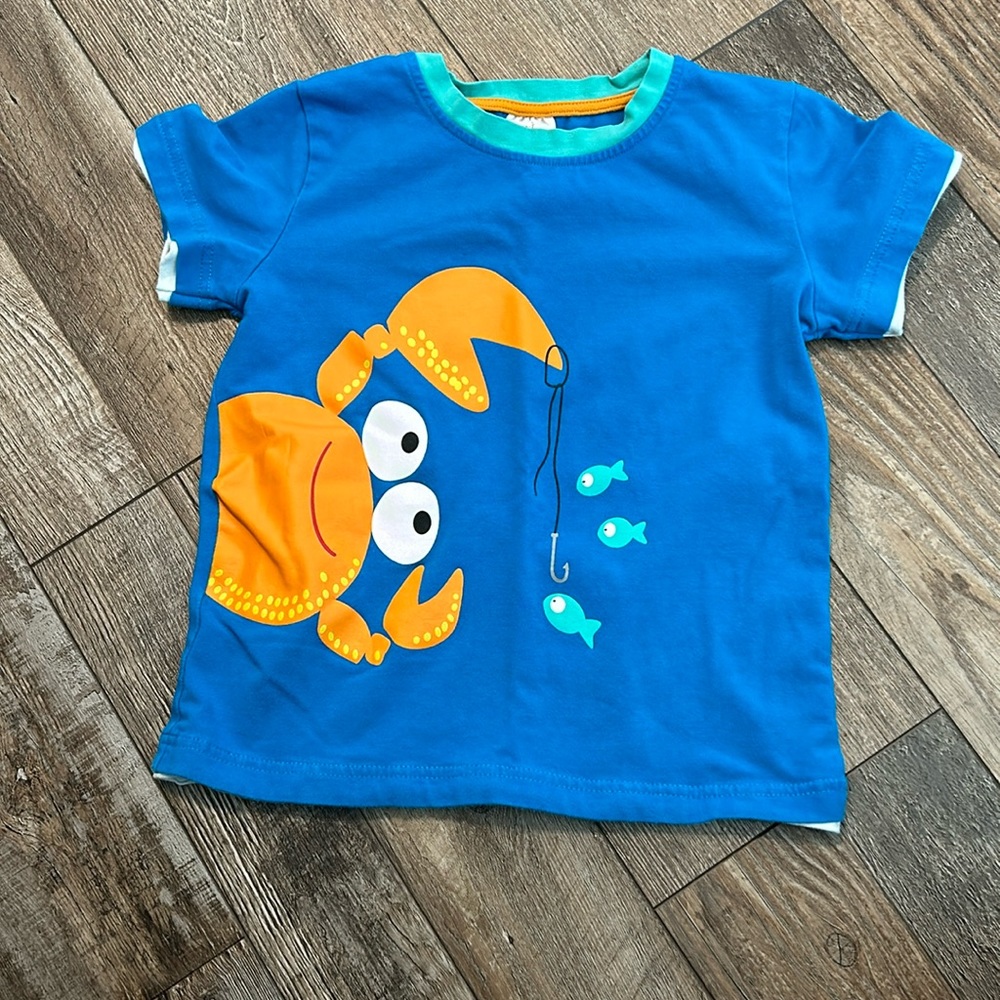 Mini Boden Blue and Orange Crab Tee